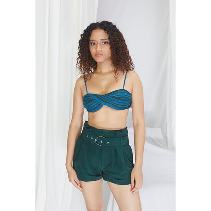 Nirmooha Emerald Paper Bag Waist Shorts with Belt Green (Set of 2)