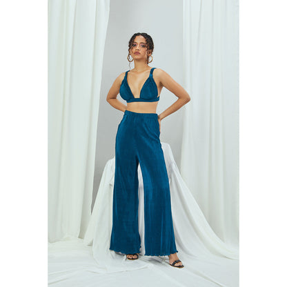 Nirmooha Jade Blue Pleated Bralette Teal