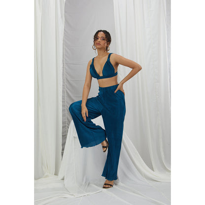 Nirmooha Jade Blue Pleated Bralette Teal