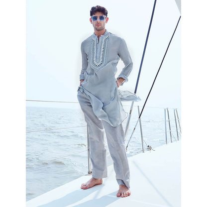 Nirmooha Embroidered Yoke Kurta with Pyjama (Set of 2)