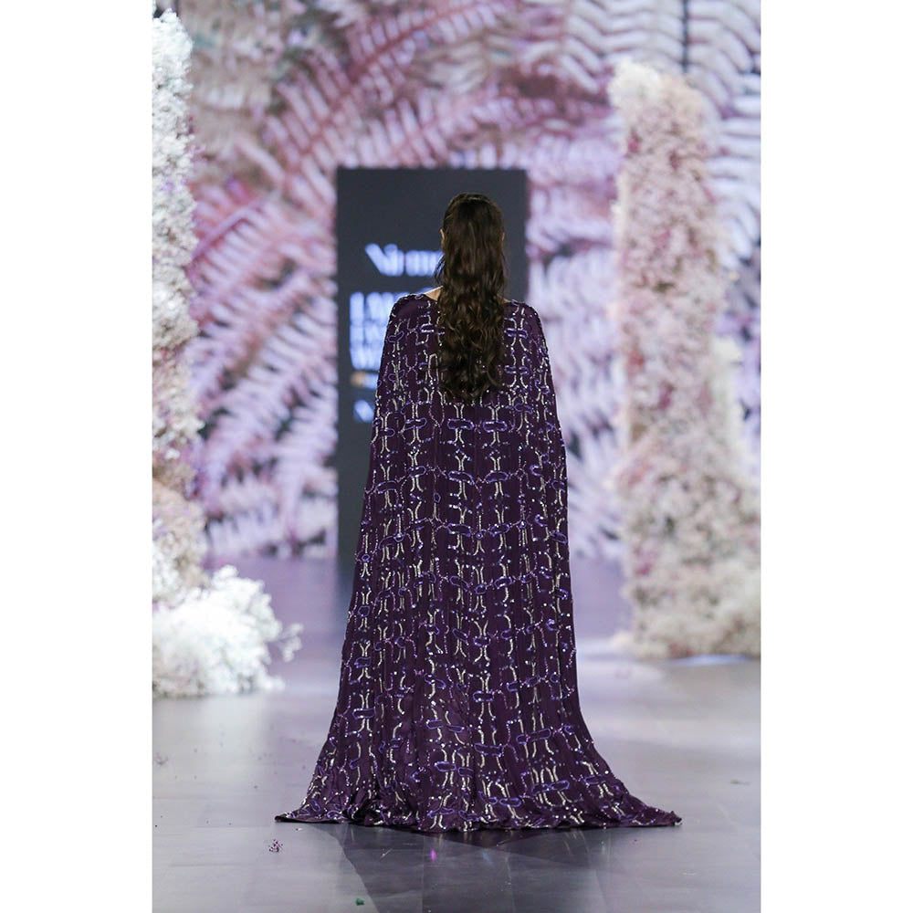 Nirmooha Deep Blue Crepe Embroidered Bustier With Flared Pants & Jacket (Set of 3)