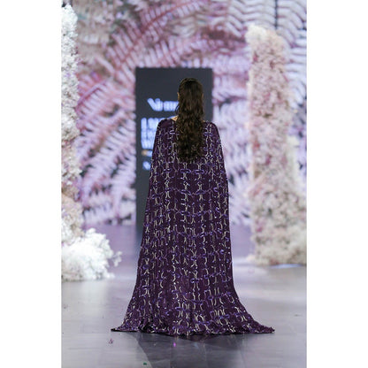 Nirmooha Deep Blue Crepe Embroidered Bustier With Flared Pants & Jacket (Set of 3)