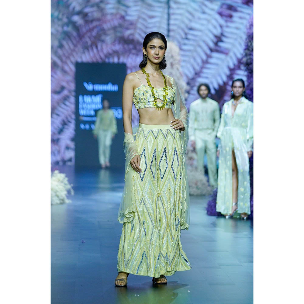 Nirmooha Cool Matcha Pista Green Embroidered Blouse With Palazzo & Dupatta (Set of 3)