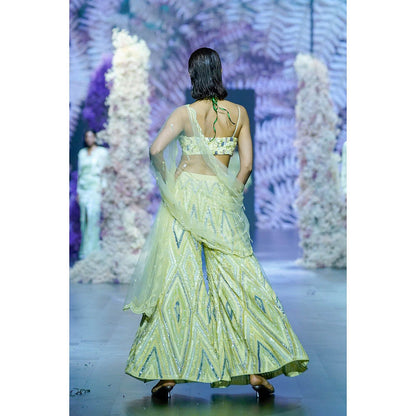 Nirmooha Cool Matcha Pista Green Embroidered Blouse With Palazzo & Dupatta (Set of 3)