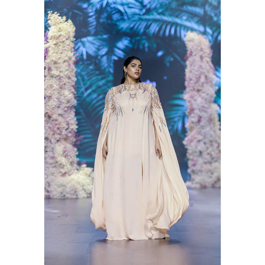 Nirmooha Peach Fuzz Maxi Dress With Yolk Embroidered