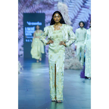 Nirmooha Tassel Hand Embellished Crop Jacket With Maxi Dress (Set of 2)