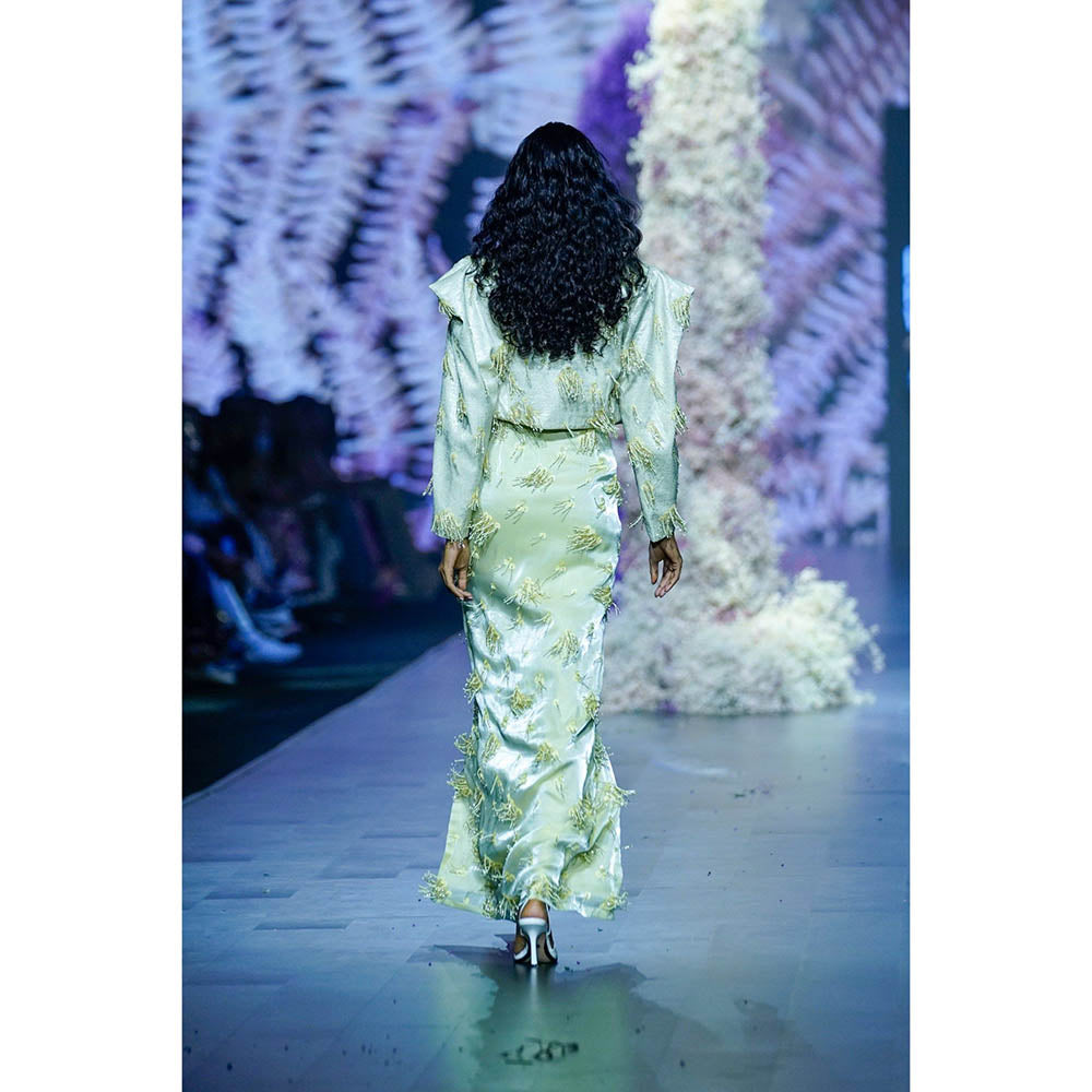 Nirmooha Tassel Hand Embellished Crop Jacket With Maxi Dress (Set of 2)