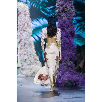 Nirmooha Peach Fuzz Floral Chain Detail Plunging Neck Maxi Dress