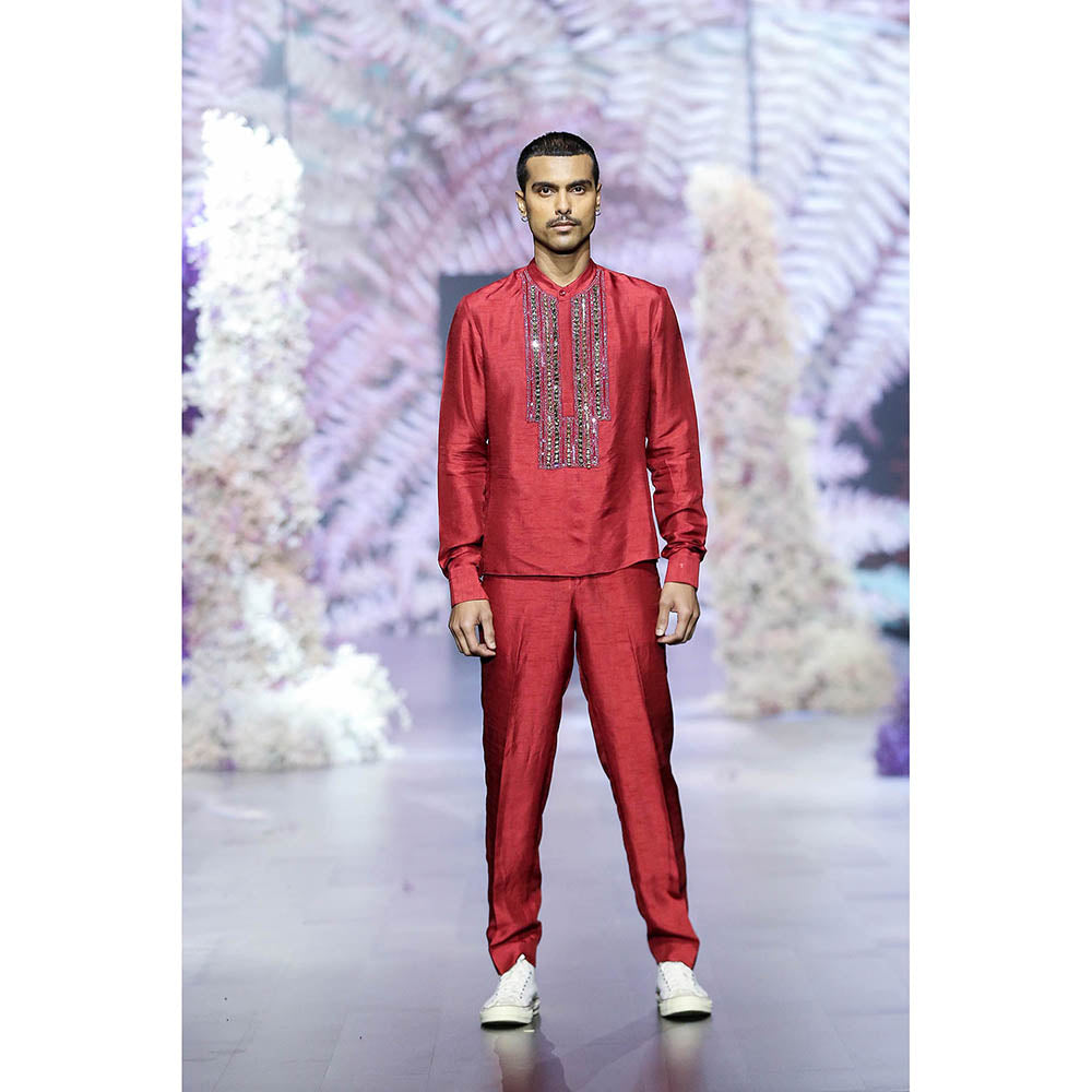 Nirmooha Rust Short Kurta With Embroidered Yoke