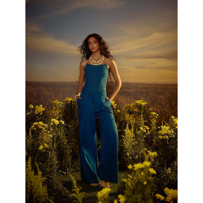 Nirmooha Blue Polished Poise Corset Top with Pant (Set of 2)