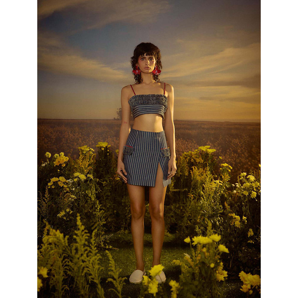 Nirmooha Blue Modern Maverick Bralette with Skirt (Set of 2)