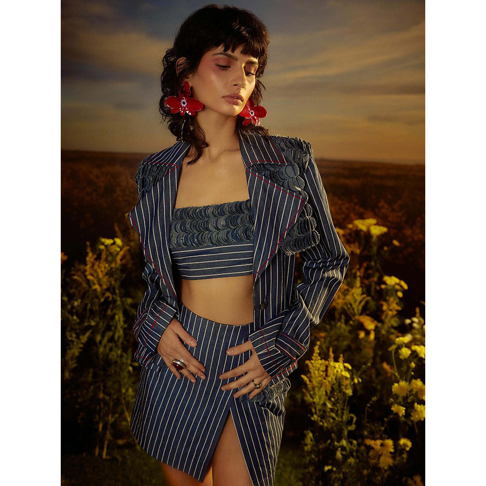 Nirmooha Blue Urban Stripes Blazer