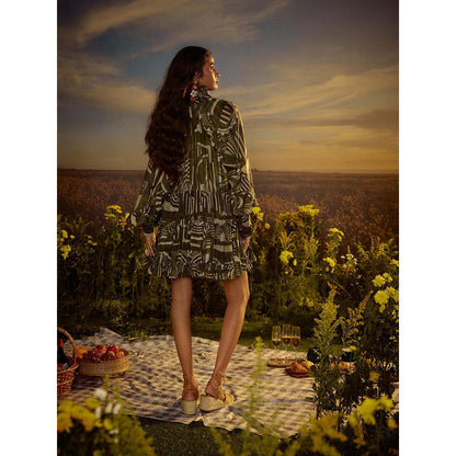 Nirmooha Green Polished Precision Mini Dress with Belt (Set of 2)