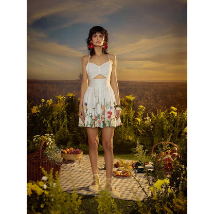 Nirmooha White Harmonic Bloom Mini Dress