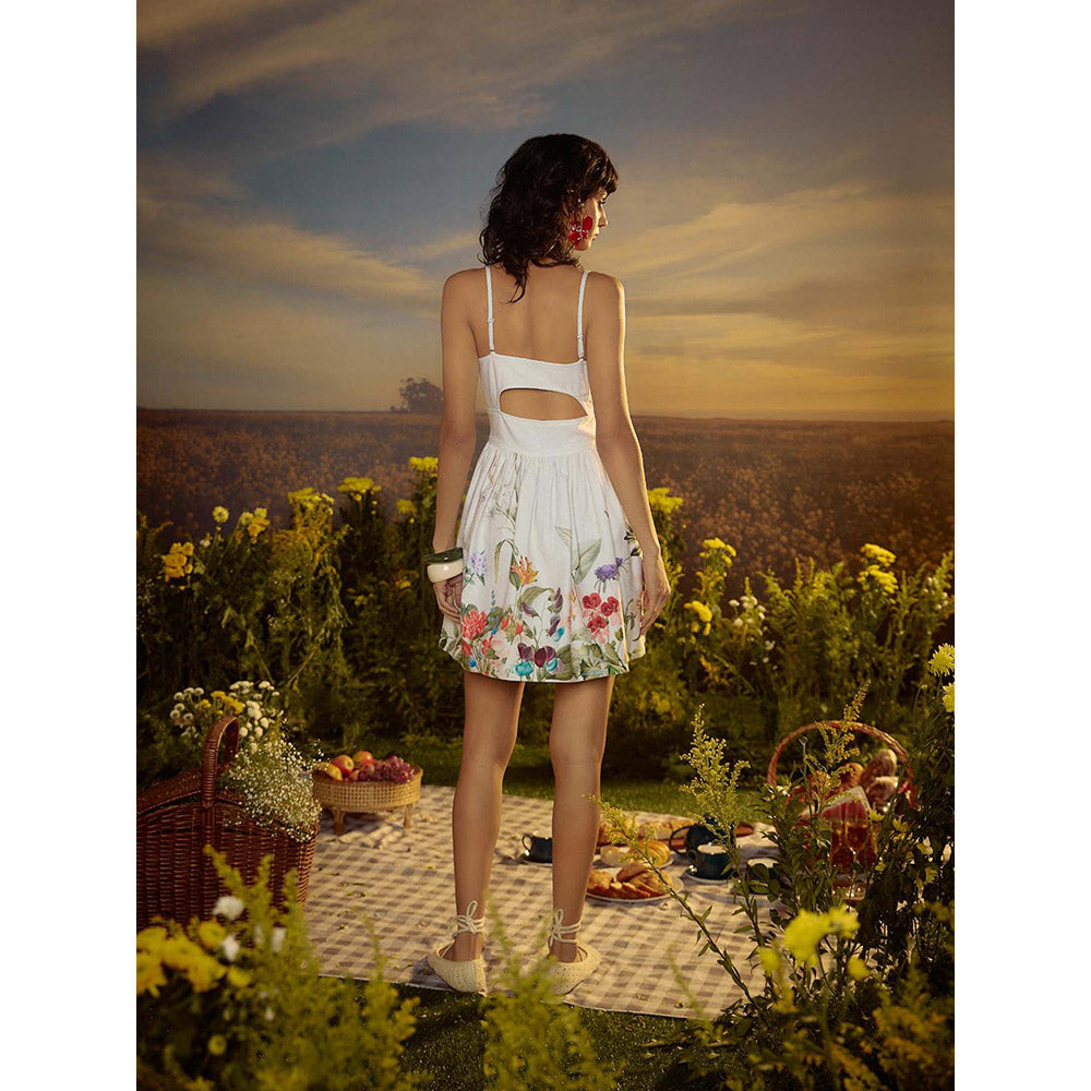 Nirmooha White Harmonic Bloom Mini Dress