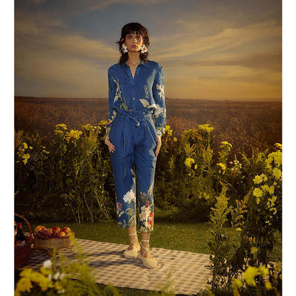 Nirmooha Blue Floral Fusion Ensemble Co-Ord (Set of 2)