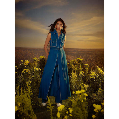 Nirmooha Blue Metro Classic Co-Ord (Set of 3)