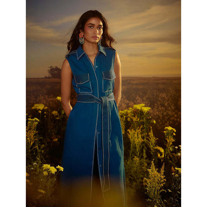 Nirmooha Blue Metro Classic Co-Ord (Set of 3)