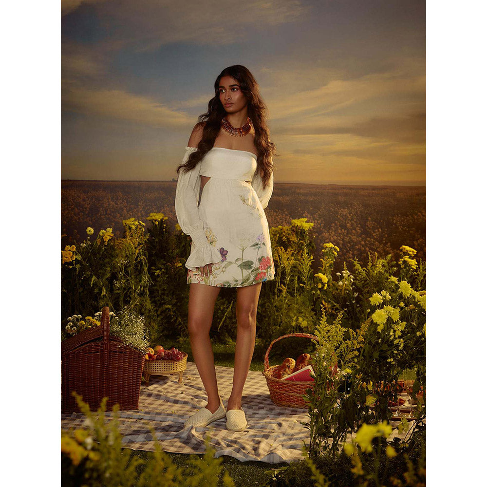 Nirmooha White Floral Cotton Muse Mini Dress