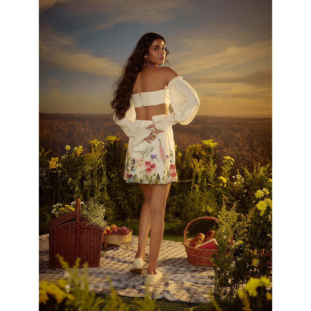 Nirmooha White Floral Cotton Muse Mini Dress