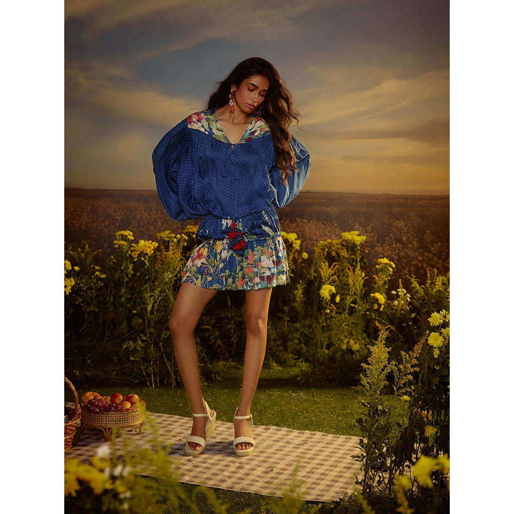 Nirmooha Blue Floral Whisper Mini Dress