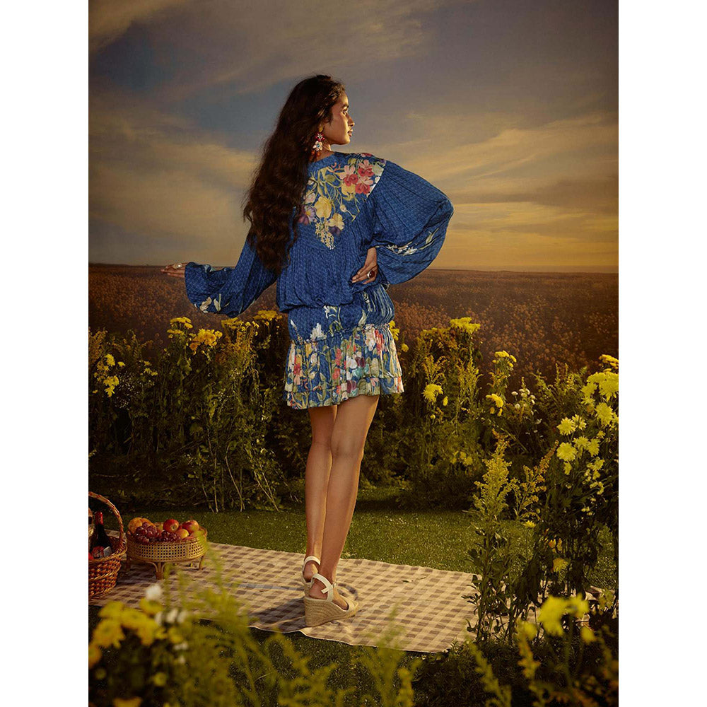 Nirmooha Blue Floral Whisper Mini Dress