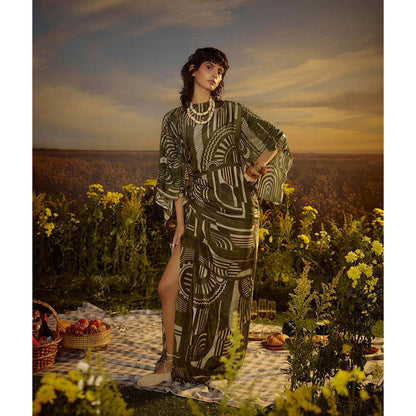 Nirmooha Green Embroidered Elegance Maxi Dress