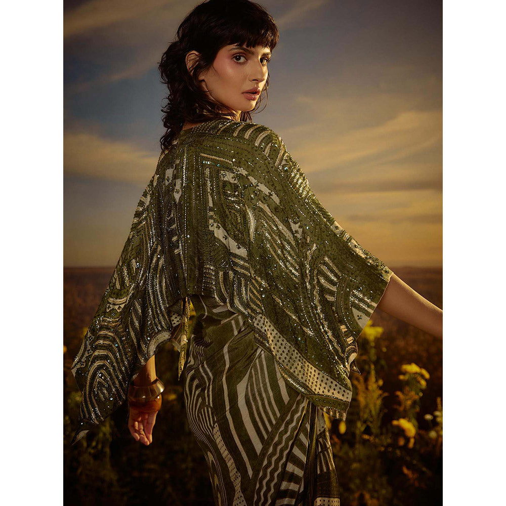 Nirmooha Green Embroidered Elegance Maxi Dress