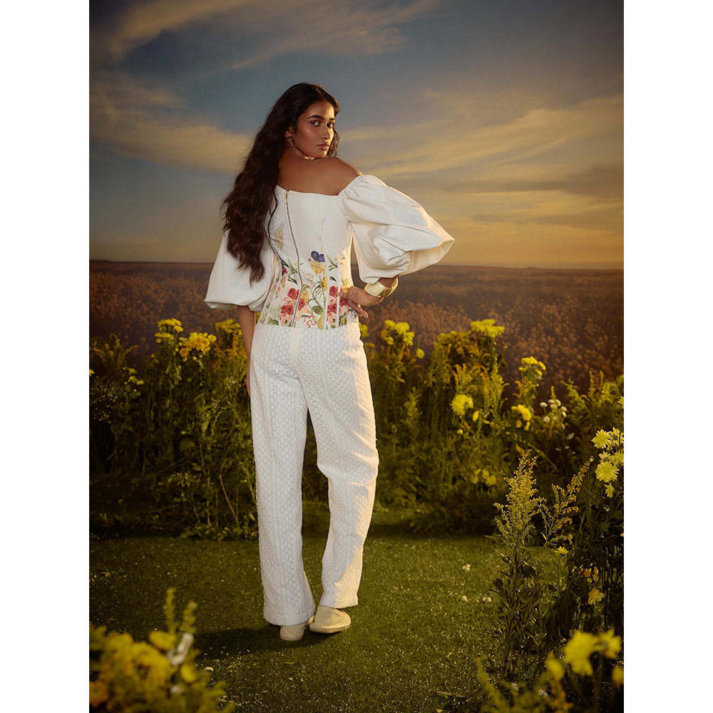 Nirmooha White Puffed Elegance One-Shoulder Top