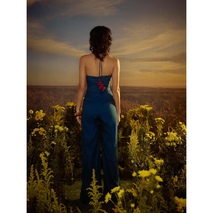 Nirmooha Teal Embroidered Yoke Jumpsuit