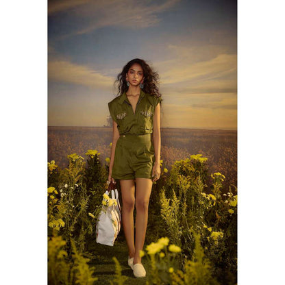 Nirmooha Green Regal Reverie Playsuit