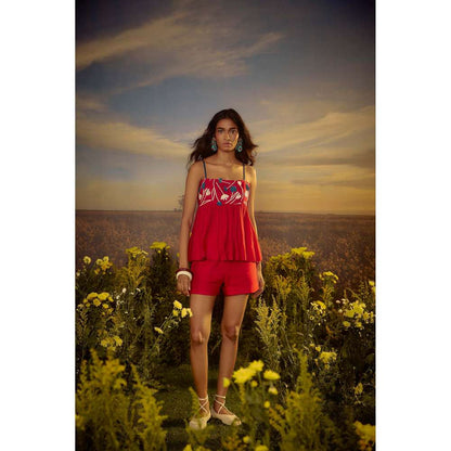 Nirmooha Pink Chic Chevron Shorts with Top (Set of 2)