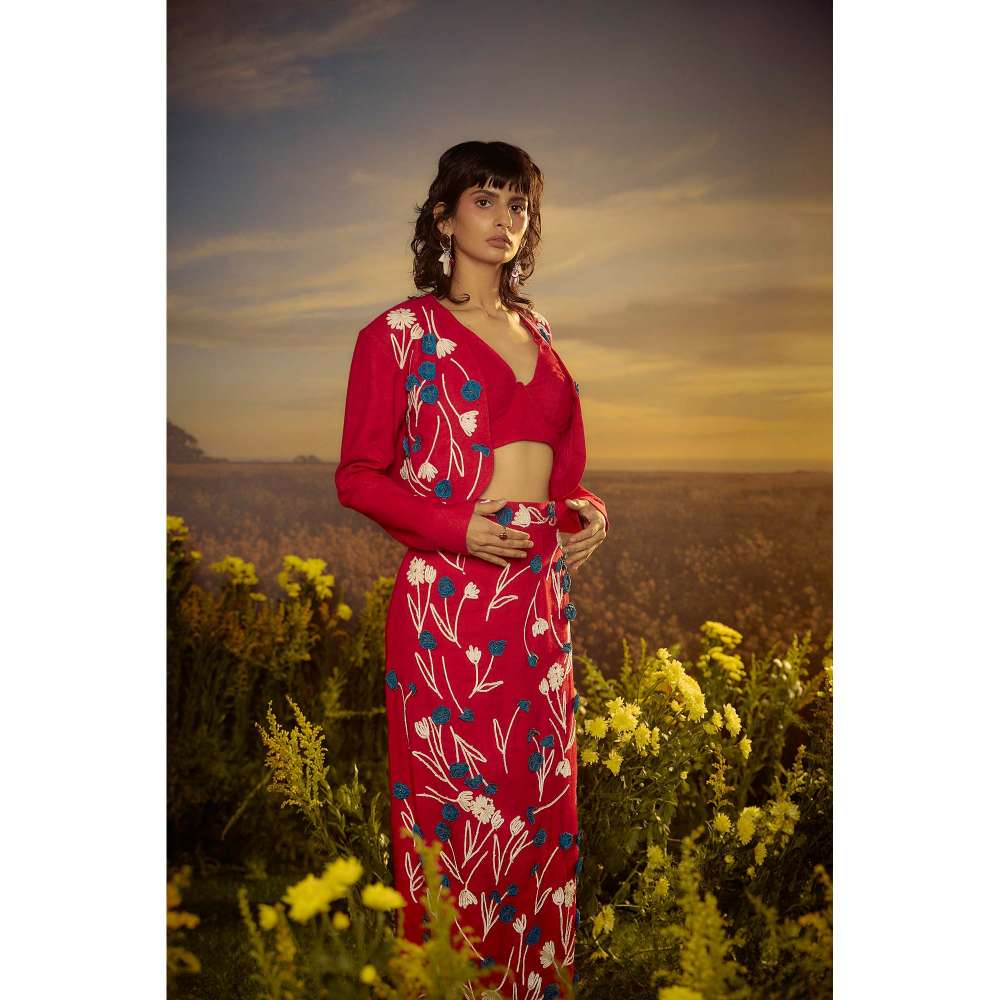 Nirmooha Pink Crimson Dream Skirt with Bralette (Set of 2)