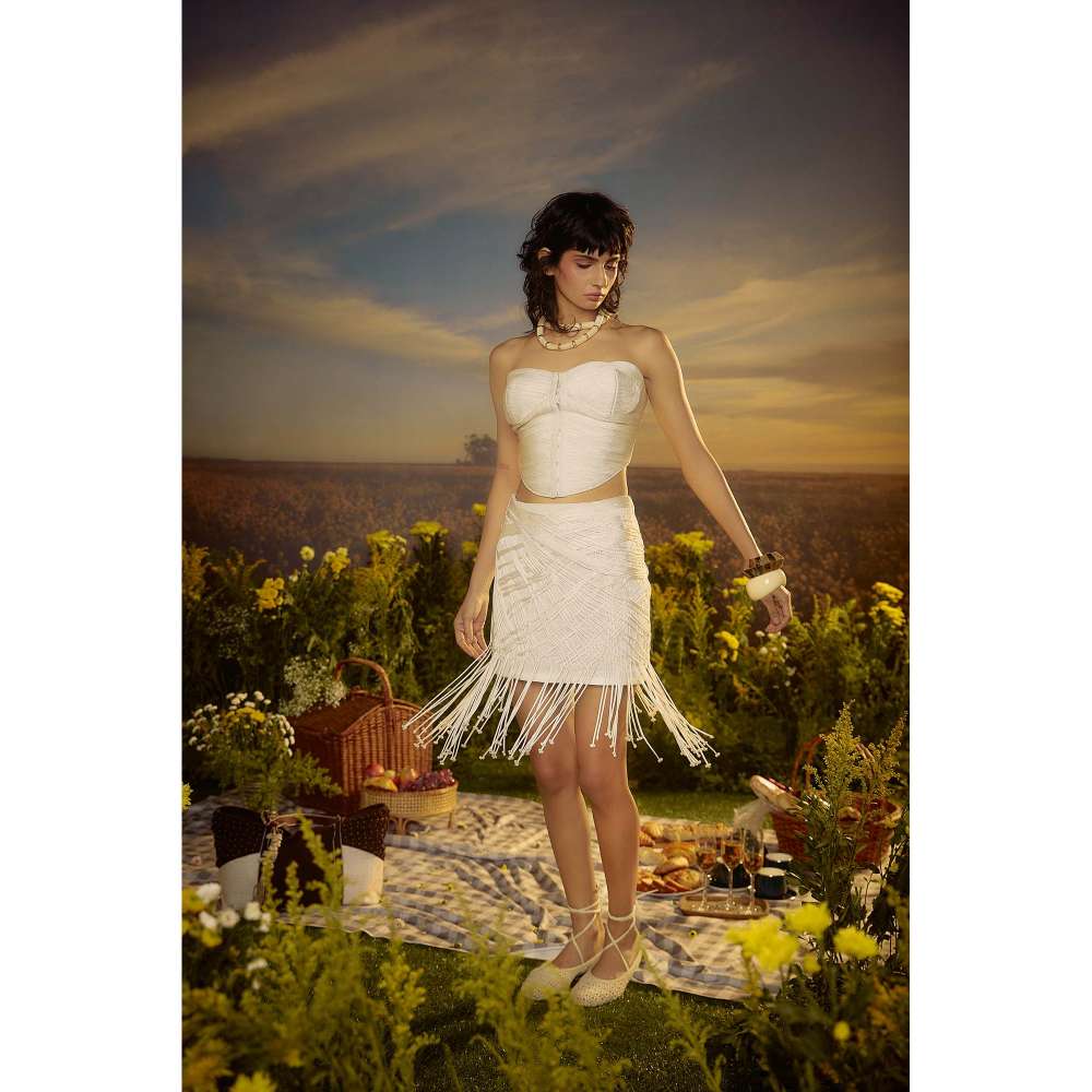 Nirmooha White Halo Skirt with Corset Top (Set of 2)
