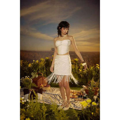 Nirmooha White Halo Skirt with Corset Top (Set of 2)