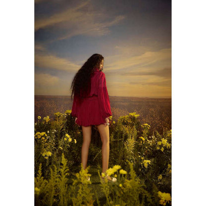 Nirmooha Maroon Easy Breezy Skirt with Top (Set of 2)