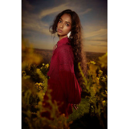 Nirmooha Maroon Easy Breezy Skirt with Top (Set of 2)