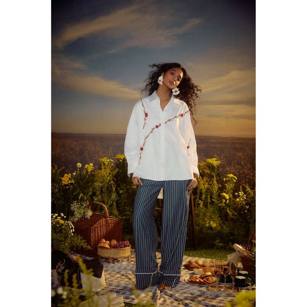 Nirmooha White Elegant Embroidered Shirt