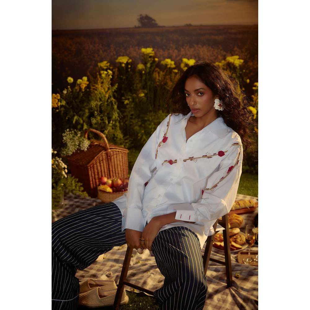 Nirmooha White Elegant Embroidered Shirt