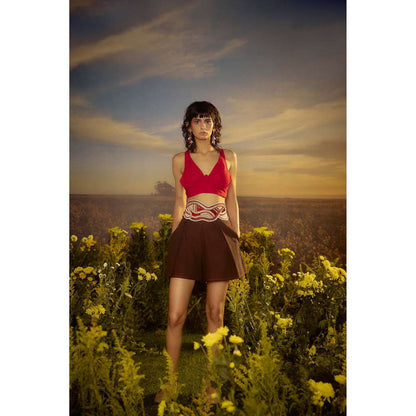 Nirmooha Red Strappy Skirt with Bralette (Set of 2)