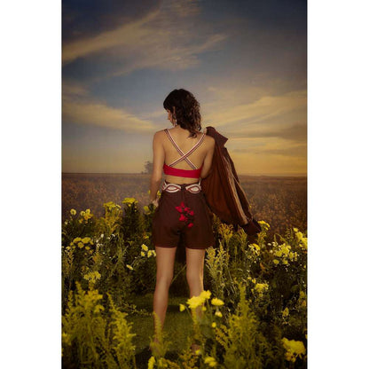 Nirmooha Red Strappy Skirt with Bralette (Set of 2)