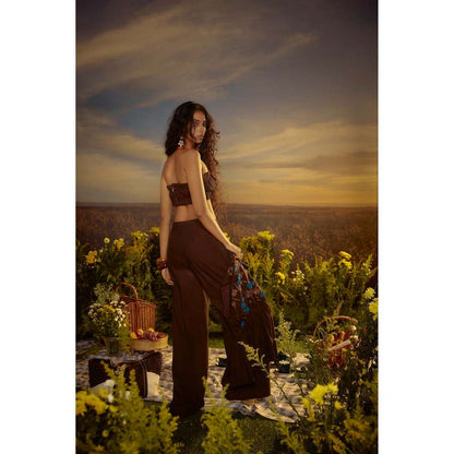 Nirmooha Brown Pleated Bustier with Pant (Set of 2)