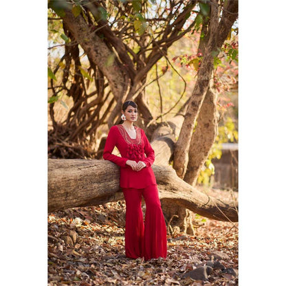 Nirmooha Red Crimson Diary Kurti and Sharara (Set of 2)