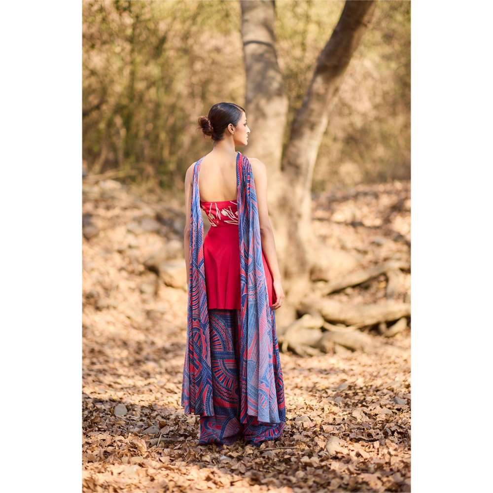 Nirmooha Valor Odyssey Embellished Kurta with Sharara and Dupatta (Set of 3)