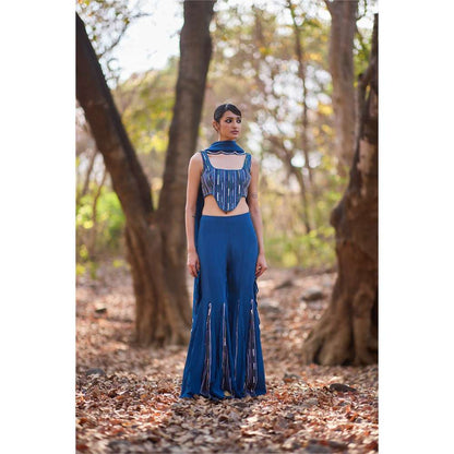 Nirmooha Bluewook Embellished Blouse with Sharara and Dupatta (Set of 3)