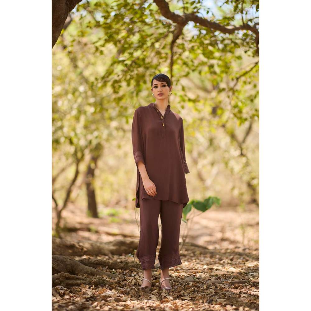 Nirmooha Rustwood Solid Lace Work Co-Ord (Set of 2)