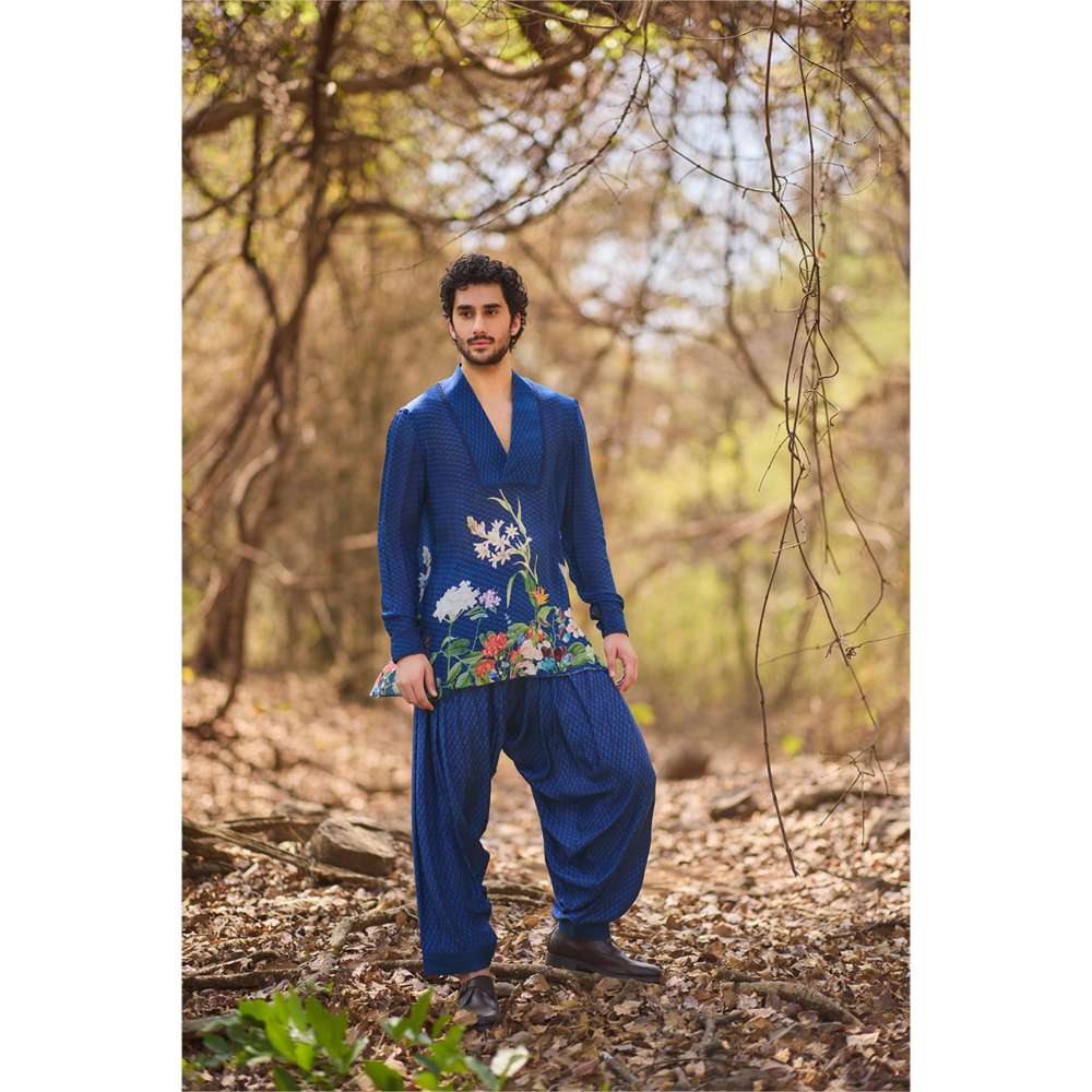 Nirmooha Blue Bloom Short Kurta and Dhoti (Set of 2)