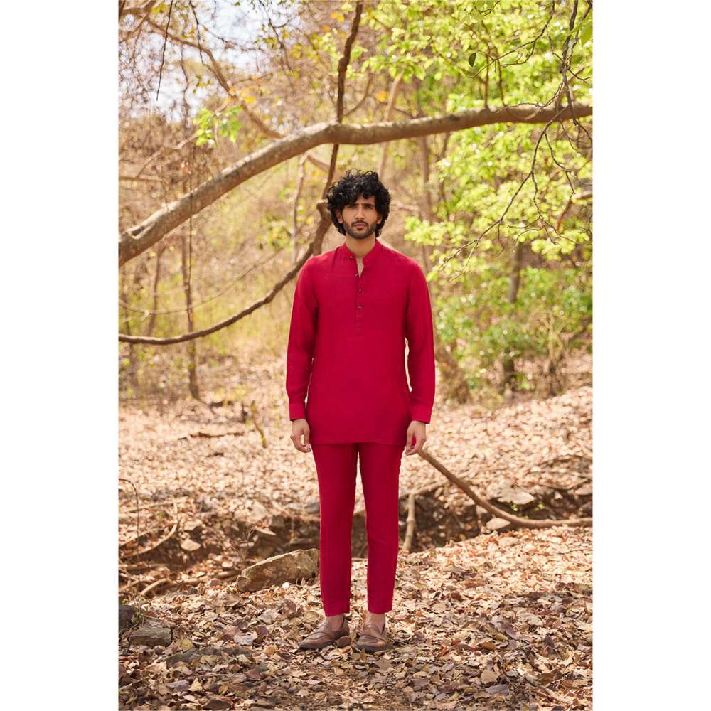 Nirmooha Red Crimson Diary Short Kurta and Pant (Set of 2)