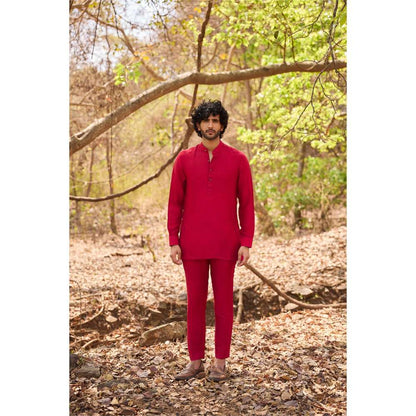 Nirmooha Red Crimson Diary Short Kurta and Pant (Set of 2)