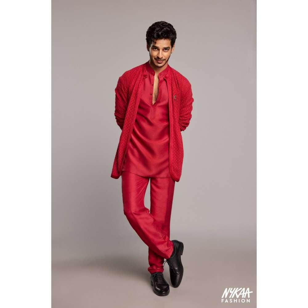 Nirmooha Red Crimson Mirage Kurta with Jacket and Pant (Set of 3)